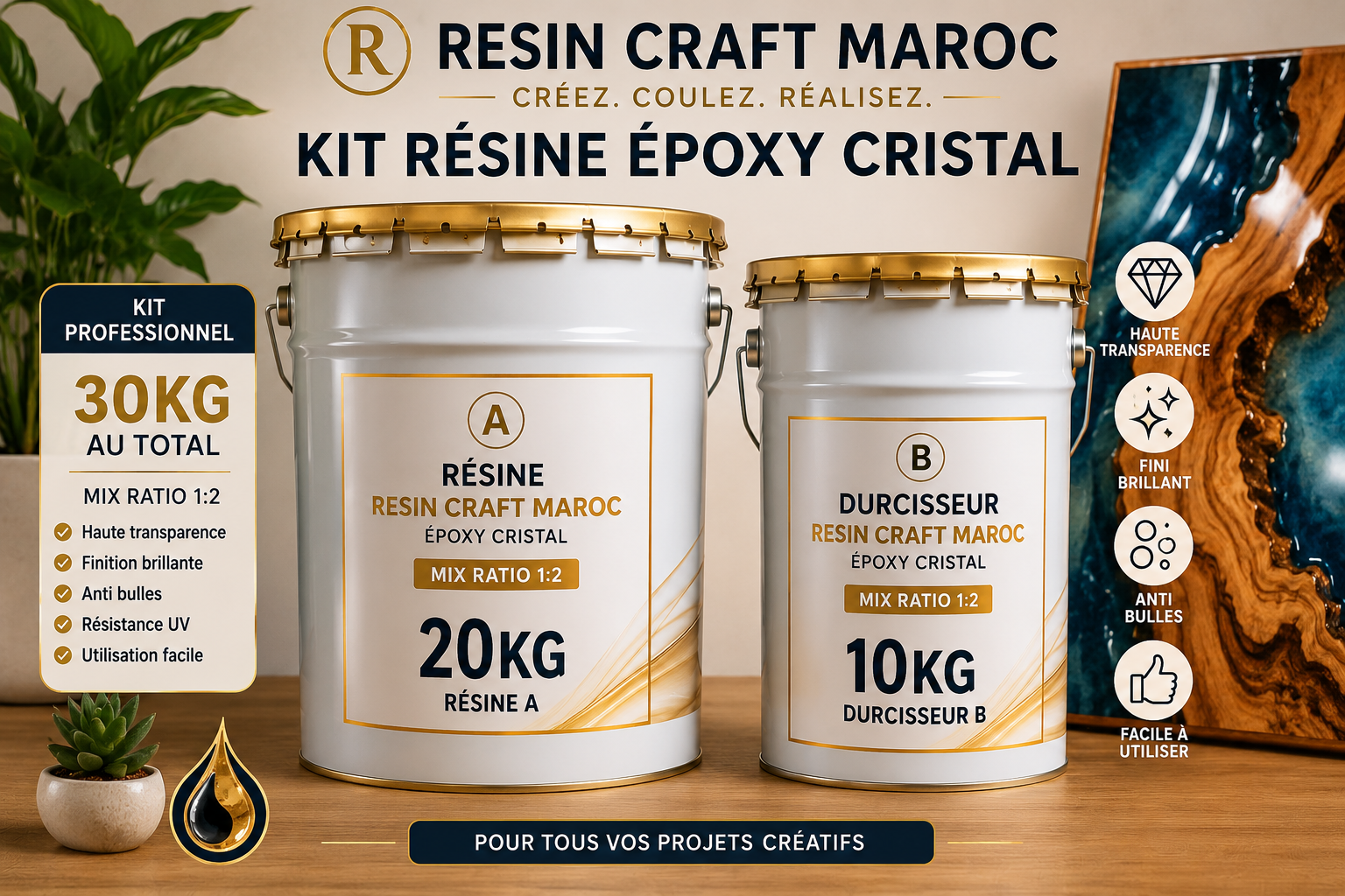PACK 6 – Kit Résine Époxy Cristal Professionnel – 30 kg