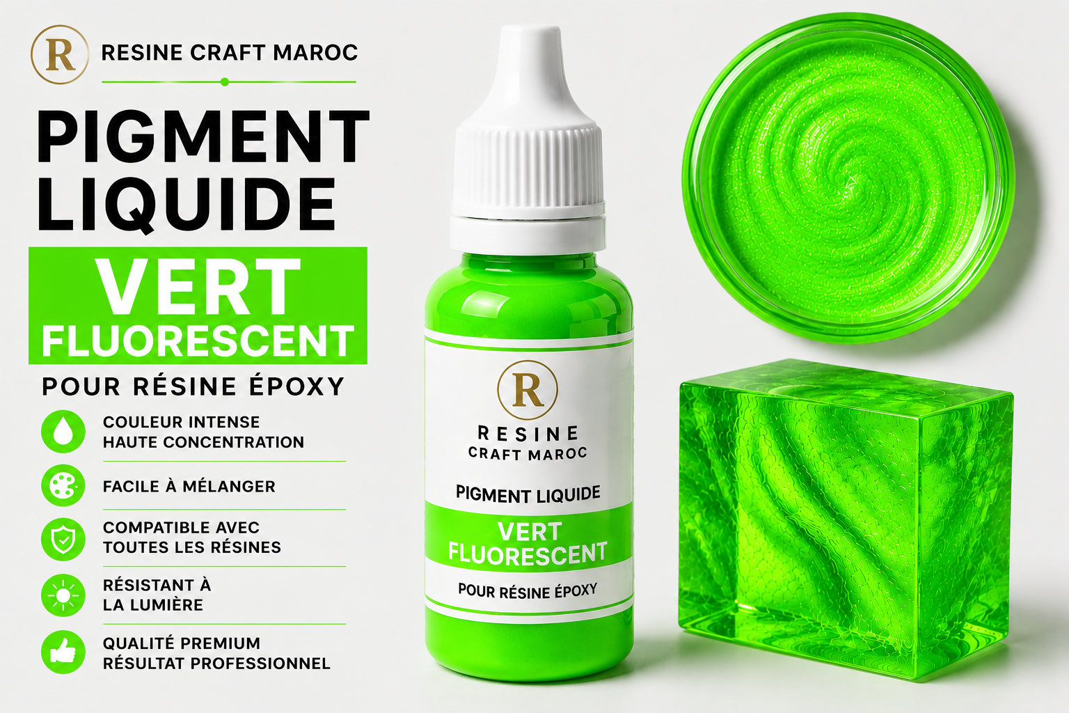 Vert Fluorescent – Pigment Liquide pour Résine Époxy