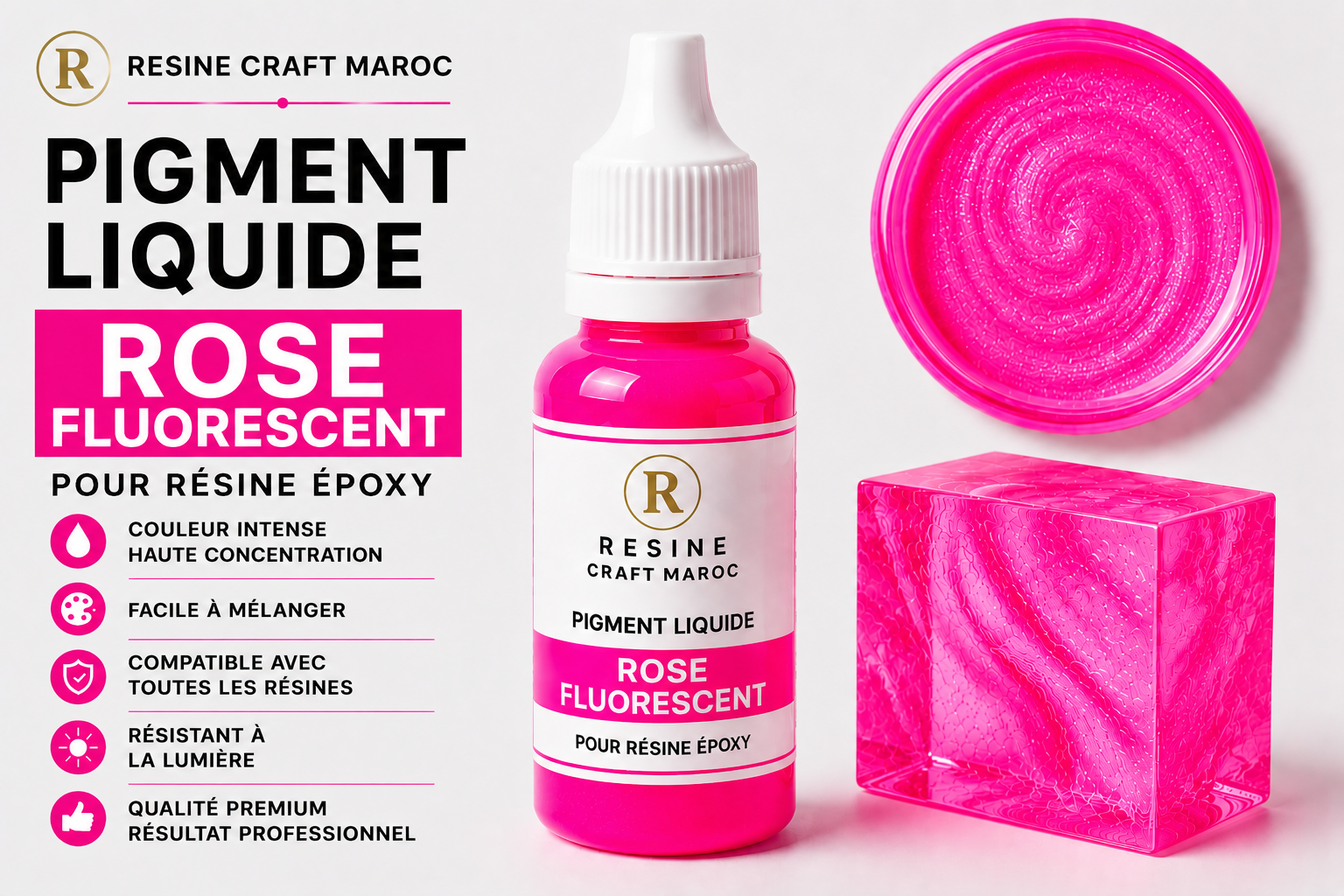 Rose Fluorescent – Pigment Liquide pour Résine Époxy