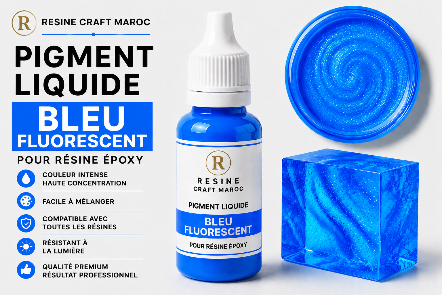 Bleu Fluorescent – Pigment Liquide pour Résine Époxy