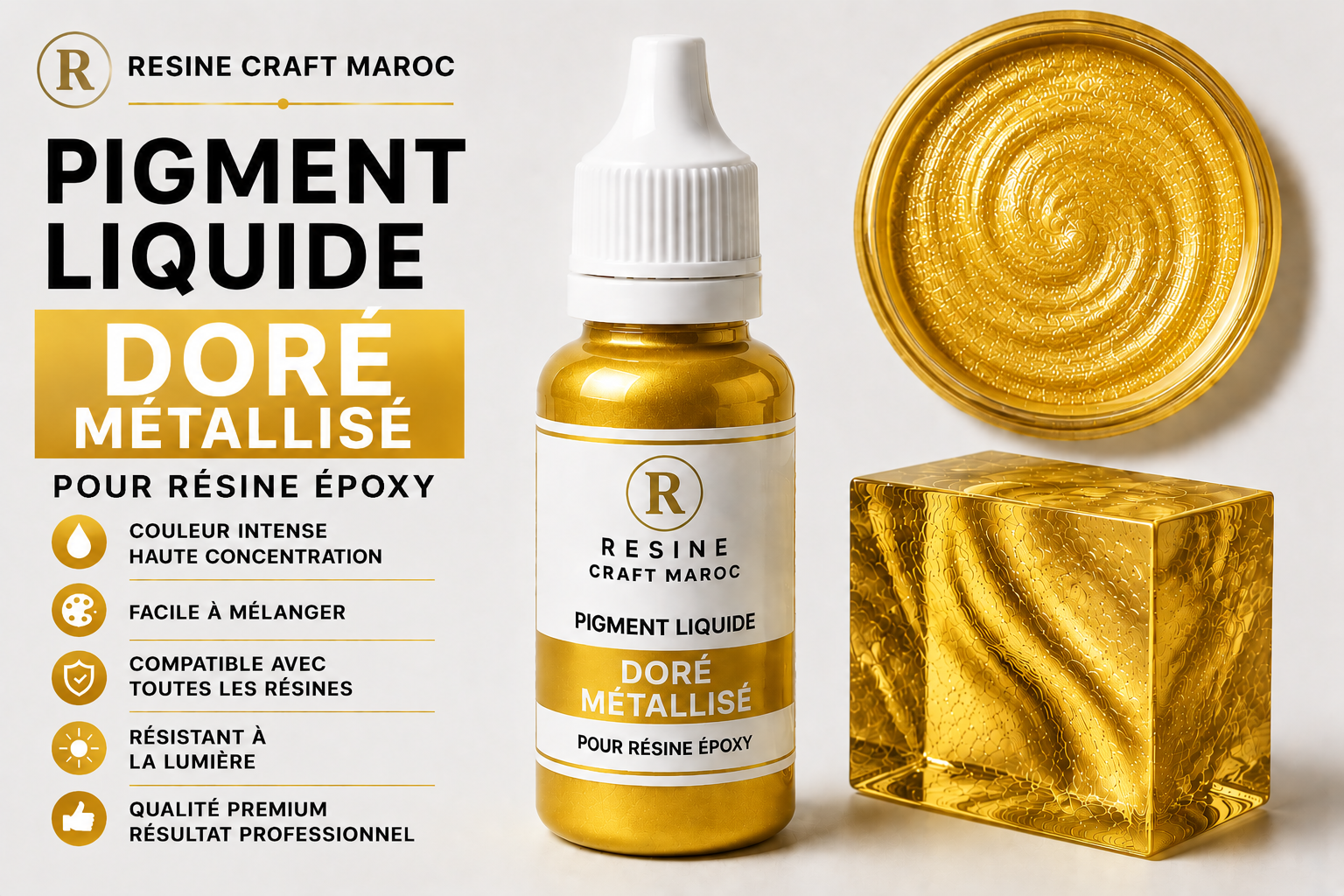 Doré Métallisé – Pigment Liquide pour Résine Époxy