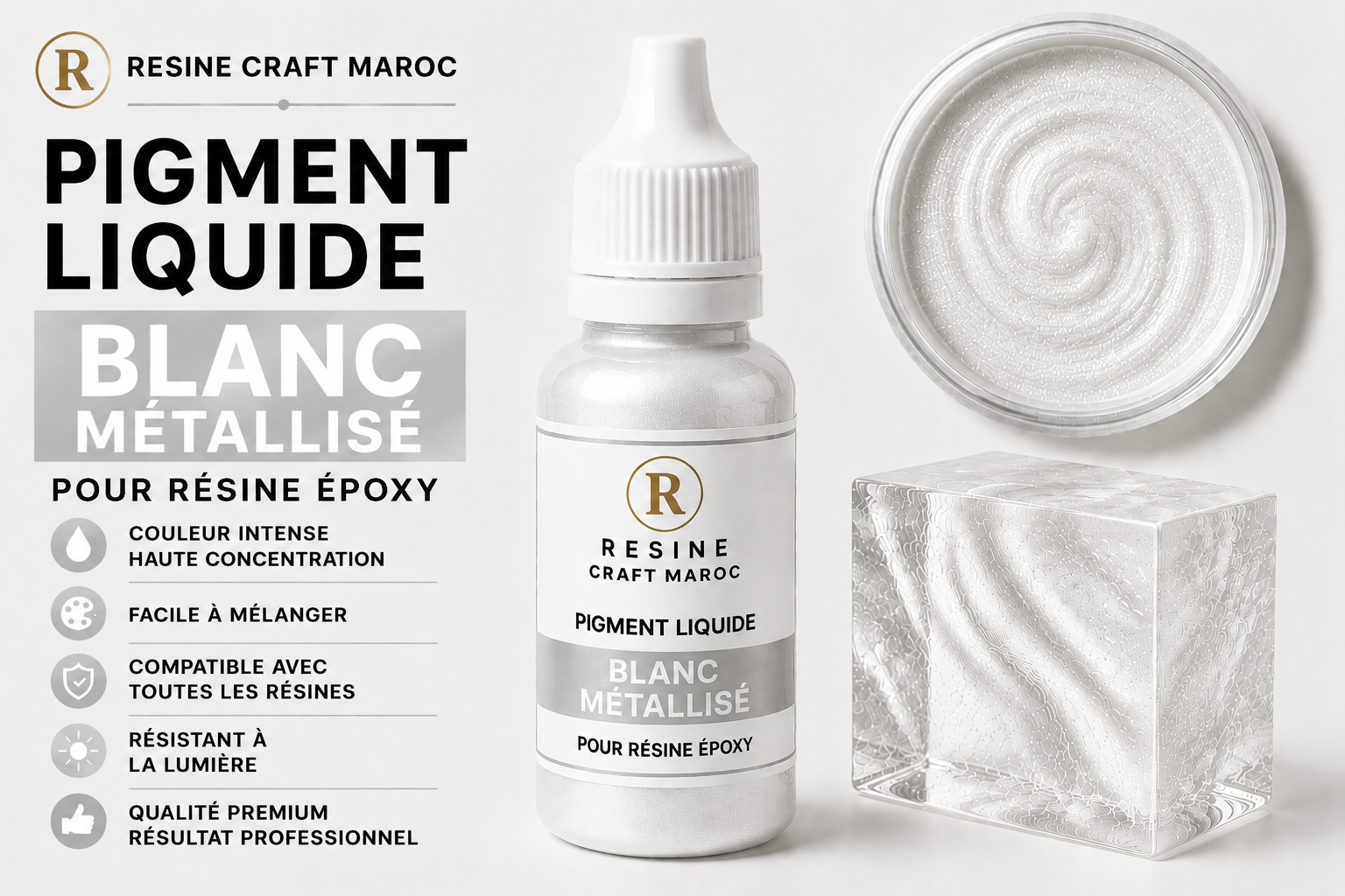 Blanc Métallisé – Pigment Liquide pour Résine Époxy